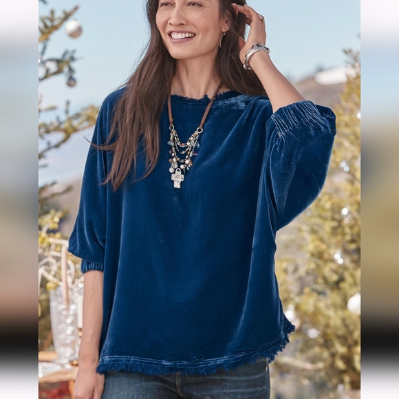 Sundance Tops Sundance Catalog Alannah Velvet Top Blue Small Poshmark